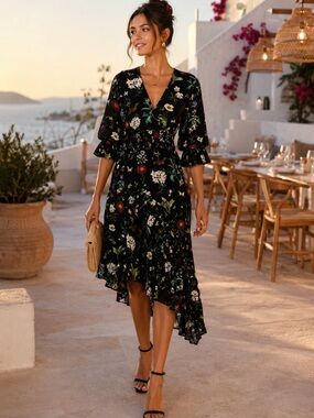 Joie Analena Floral Asymmetrical midi dress